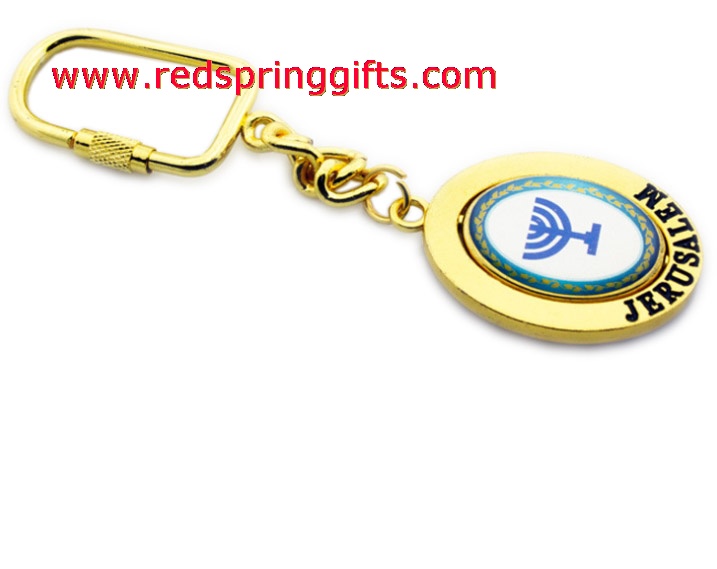 spinning keychain with epoxy coated sticker